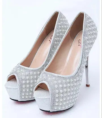 [ an ] 펄 비쥬 핑힐 오픈토 펌프스 화이트