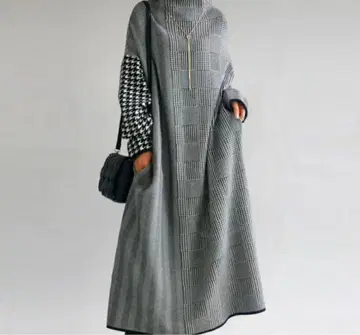 antiqua 체크 무늬 터틀넥 니트 원피스