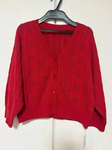 INGNI 칠부 소매 빨간색 리본 무늬 가디건 M 사이즈