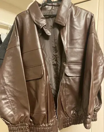 그레일 옷깃 2Way 오버 사이즈 가죽 블루종[ze863]