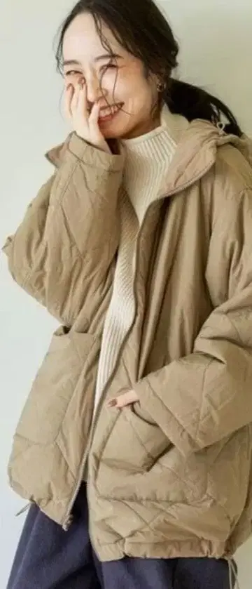 스튜디오 클립 베이지 후드 부착 퀼팅 자켓 리버서블