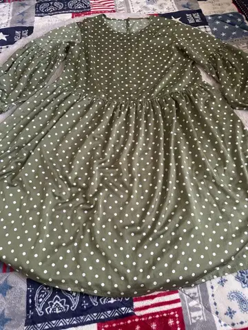 PINK HOUSE 도트 무늬 긴소매 미디 기장 원피스 카키