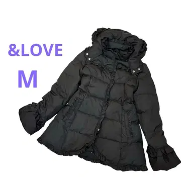 &LOVE 프릴 다운 코트 M 블랙 참 후드 플레어 슬리브