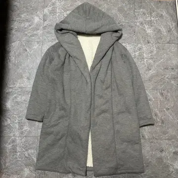 CINEMA CLUB 후드 부착 롱 코트 L 사이즈 그레이 보아 안감