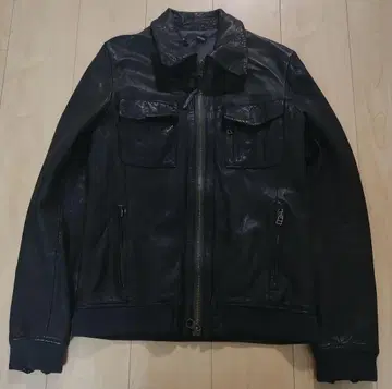 존불 젬블 다크 네이비 네이비 가죽 라이더 자켓