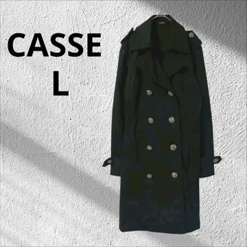 CASSE / 카세 트렌치코트 L 블랙 면 100% 더블 브레스트