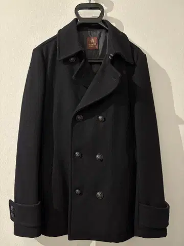 다케오 키쿠치 피 코트 블랙 캐시미어 혼방