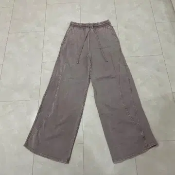 퍼플 와이드 팬츠 허리밴딩