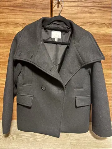 더블 브레스트 울 코트 블랙 다크 그레이