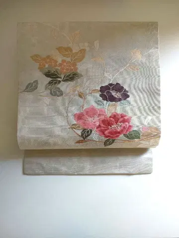 나고야 오비 은박 금박 꽃무늬