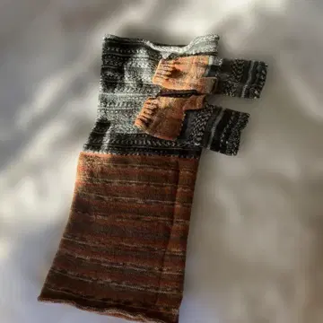 손뜨개질 오렌지와 그레이 니트 넥워머 암워머 세트