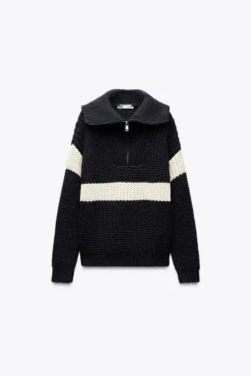 ZARA 택 포함 완판 네이비와 화이트 스트라이프 터틀넥 니트