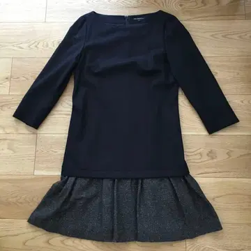 온워드 23구 긴팔 7부 소매 원피스 밑단 프릴 트위드&네이비