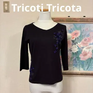 Tricoti Tricota 캐시미어와 실크 다크 퍼플 V넥 니트