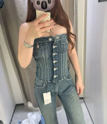 데님 스트랩리스 올인원