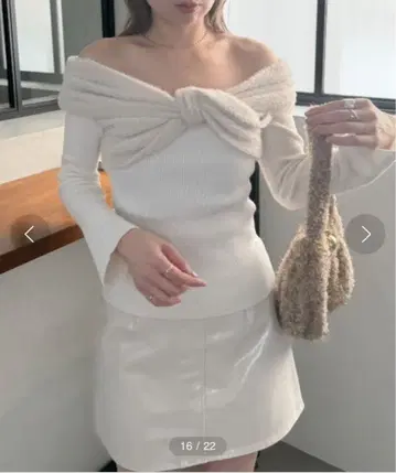 SNIDEL 오프숄더 리본 니트 스웨터