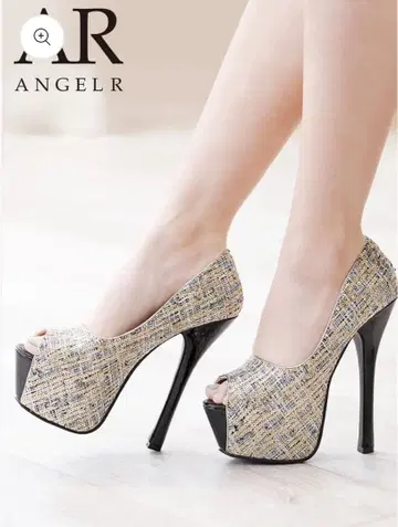 [ ANGEL R ] 골드 블랙 오픈토 하이힐