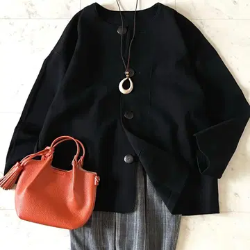 새상품급*요건 레일 울 노카라 코트 M 블랙 긴팔