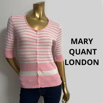 [ 4689 ] MARY QUANT 보더 7부 소매 상의 핑크