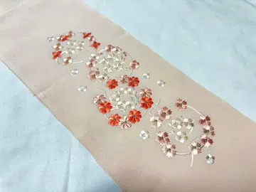 꽃무늬 자수 장식용 깃 핑크 실크 100%