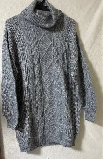 시착만 한 상품 그레이 케이블 짜임 터틀넥 니트 원피스 L