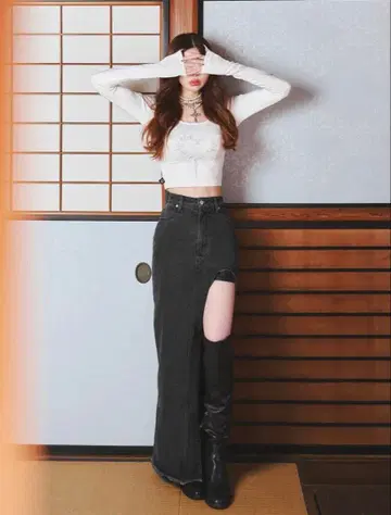 프론트 오픈 데님 롱 스커트