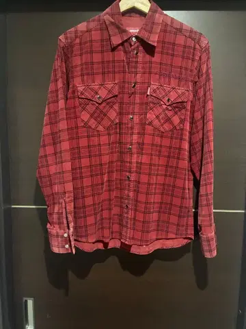 hideandseek 빨간색 체크 무늬 코튼 플란넬 셔츠