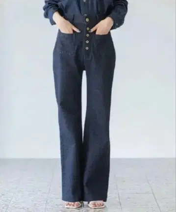 다크 블루 하이웨스트 플레어 팬츠