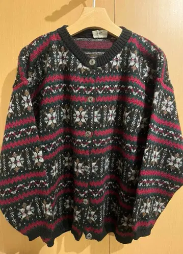 노르딕 무늬 긴팔 가디건 70~80s 이탈리아제 구제 의류