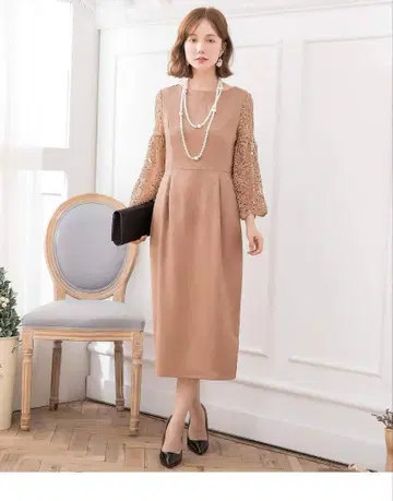 브라운 레이스 긴팔 원피스