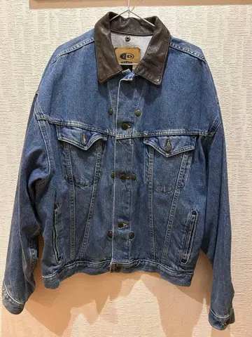 가죽 카라 부착 데님 자켓 XL