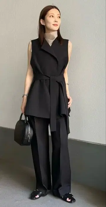 MARW 허리 벨트 베스트 테이퍼드 팬츠 셋업