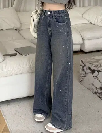 데님 반짝이 스터드 와이드 팬츠 한국