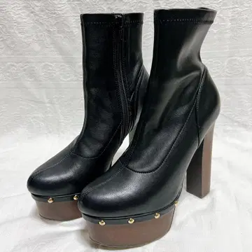 R&E 아르앤이 통굽 부츠 사이드 지퍼 블랙 M 하이힐