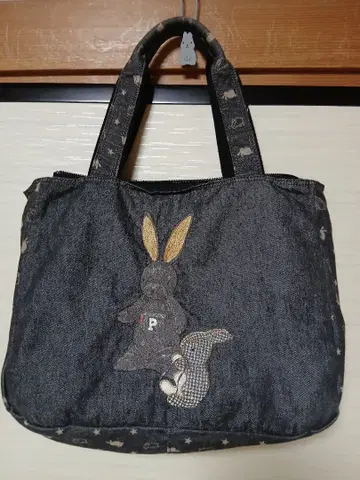 PINK HOUSE 토끼 자수 데님 백