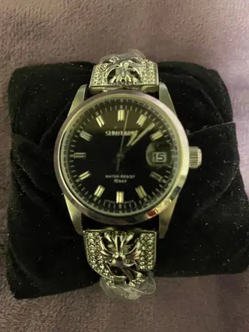 SUNFLAME 블랙 손목시계 크로스볼 벨트 지르코니아 포함