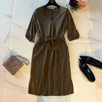 리나시멘토 리본 원피스 카키 브라운 S 컷