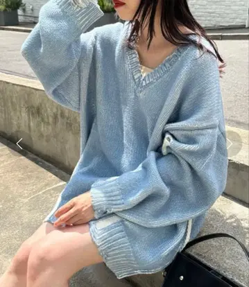 [ Kastane ] 리버서블 데미지 니트 블루