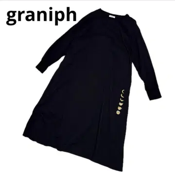 그라니프 문캣페이즈 롱 원피스 블랙 자수 긴팔