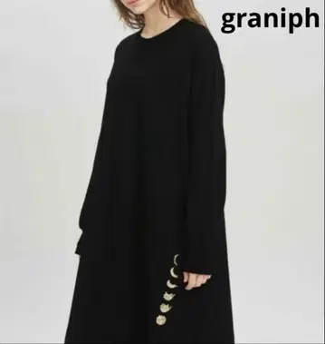 그라니프 문캣페이즈 롱 원피스 블랙 자수 긴팔