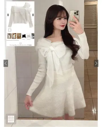 GRL 원숄더 튤 리본 니트탑 M 묶음 판매