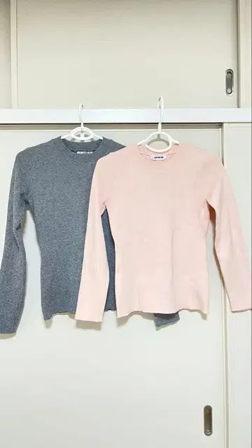 리브 편직 긴팔 니트 2종 세트 ( 그레이 핑크 )