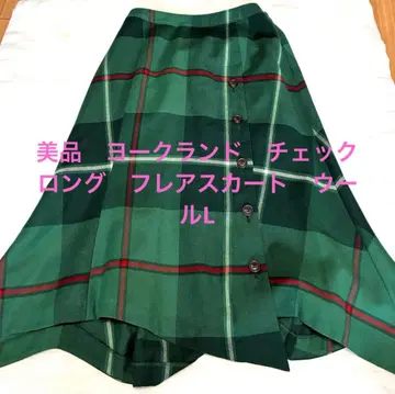 새상품급 요크랜드 체크 롱 플레어 스커트 울 L