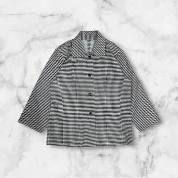 일본제 깅엄 체크 패턴 자켓 7부 소매 여성용 빈티지