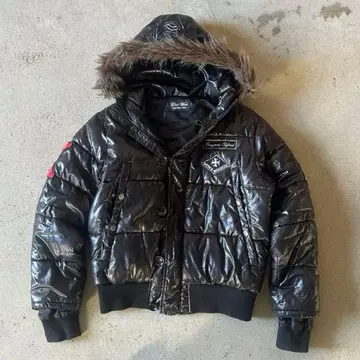 00s archive 광택 다운 자켓 Y2K 블랙 짧은 기장