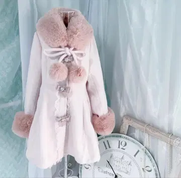 MARS 모자 꽁지 리본 포함 롱 코트 핑크