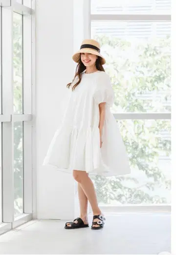 mite 자카드 퍼프 원피스 화이트