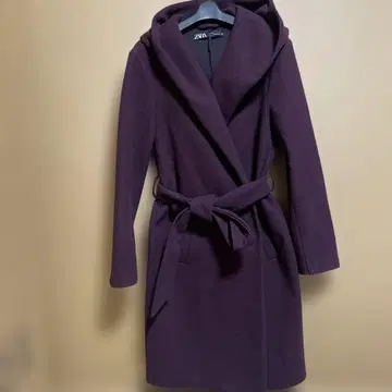 ZARA 후드 부착 퍼플 가운 코트 M