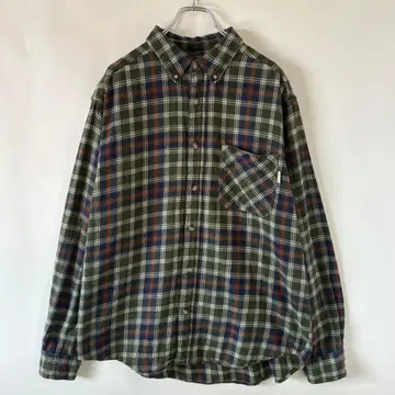 울 리치 버튼 다운 체크 플란넬 셔츠 빈티지 구제 의류 아메카지