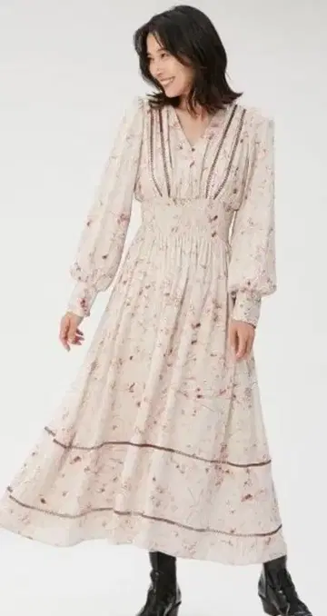 FRAY I.D 허리 셔링 플라워 프린트 원피스